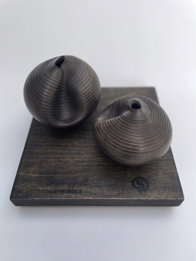 Sculptural smoke fired neckline dimple pots - Image 2