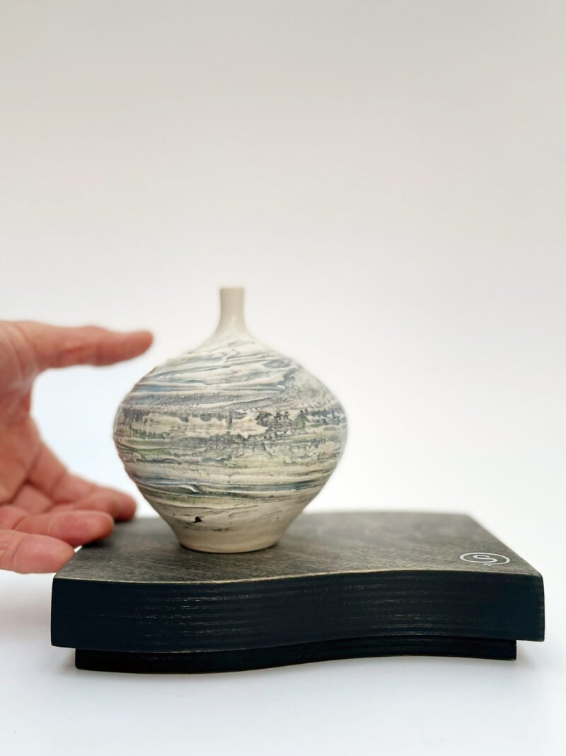 Porcelain vase with wood plinth